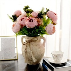 A bouquet of European-style faux peony silk flowers for home decor