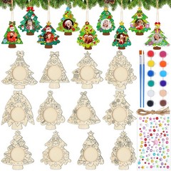 12 Pcs Unfinished Wood Christmas Picture Frame 12 Styles DIY Christmas Tree P…