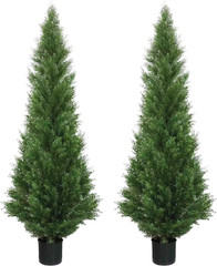 5ft Outdoor Artificial Cedar Topiary Trees in Pots – Set of 2