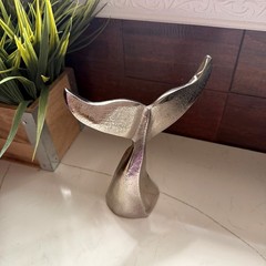 Decorative Whale Tail Bookends Set of 2 Silver Cast Aluminum 7 In