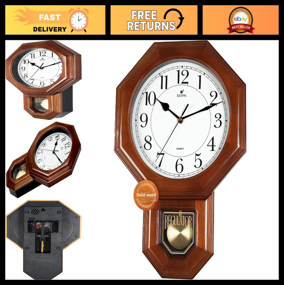 Traditional Solid Wood Pendulum Wall Clock with Westminster Chime – Hourly Chime