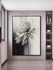 Stunning Large 28″ x 40″ Abstract Flower Art – Modern Black and White Wall Decor