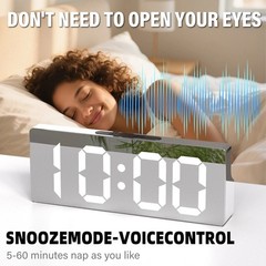 LED Mirror Alarm Clock with USB Charging Por Snooze Function for Bedroom Desk