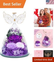 Gifts for Mom Women Birthday Preserved Rose in Glass Angel Figurine Forever F…