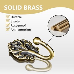 Solid Brass Wall Hooks 2 Pack – Heavy-Duty Decorative Coat Hooks with Antique