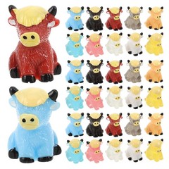 50pcs Mini Highland Cow Figurine – Assorted Color Resin Sculpture Ornament –