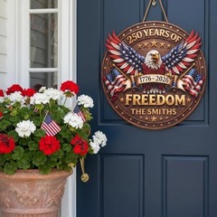 Personalized America 250 Years Wooden Sign, US Flag Eagle Door Hanger