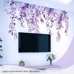Purple Plants Leaves Wall Decals Peel and Stick, Large Floral Flowers Wall St…