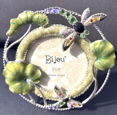 Y2K Bijou Dragonfly Picture Photo Frame Whimsical Metal Jeweled Enamel Crystals