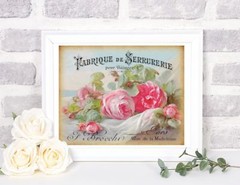 Vintage Grunge French Typography Pink Roses Decor Art Wall Print~Unframed~Giclee