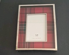 Pottery Barn Lynbrook Red Plaid Picture Frame Chrome Silver 4×6 Photo Shadow Box