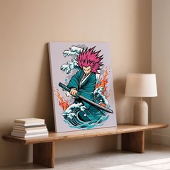 Dynamic Anime-style Character Stands In A Powerful Pose, Wielding A Wall Art