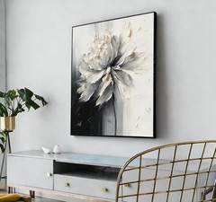Stunning Large 28″ x 40″ Abstract Flower Art – Modern Black and White Wall Decor