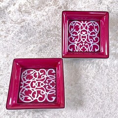 Hermes Paris Mini Change Tray Ashtray Porcelain Red Attelage 8 x 8 cm Set of 2