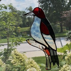 Stained Glass Woodpecker Bird Suncatcher Multicolor Window Hanging. 7.5” tall