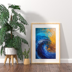Blue Abstract Wave Wall Art Print | Modern Ocean Canvas & Fine Art