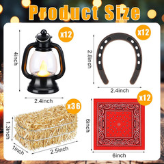 72 Pcs Western Cowboy Centerpieces Decorations with Horseshoe Lantern Mini Hayst