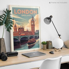 United Kingdom London Vintage Travel Poster Print, Museum Quality Giclée Art