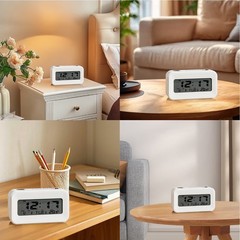 White Digital Alarm Clock with Temperature Date Weekday Display Battery Operate
