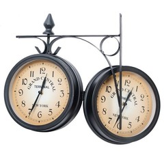 Retro Double Side Metal Hanging Wall Mount Clock Battery Powered Outdoor Garden
