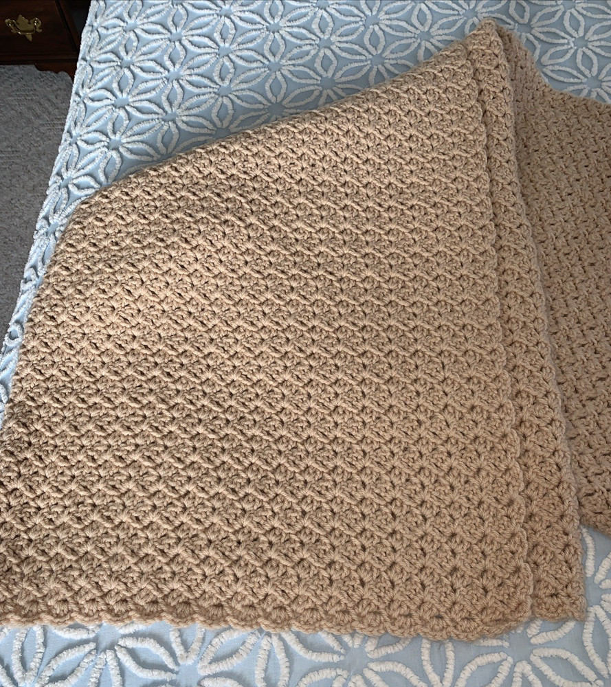 Handmade Crochet Blanket Afghan 78 x 60” Beige Acrylic throw