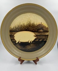Vintage Pig Wall Plate Large 20 Inch Hand Painted Farmhouse Decor