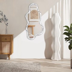 Asymmetrical Mirror Large Irregular Wall Mirror Modern Wood Frame Unique Arti…