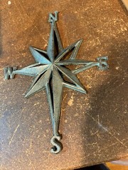 Solid Iron Star Nautical Compass Rose Directional Wall Hanging 14” Vintage Verdi
