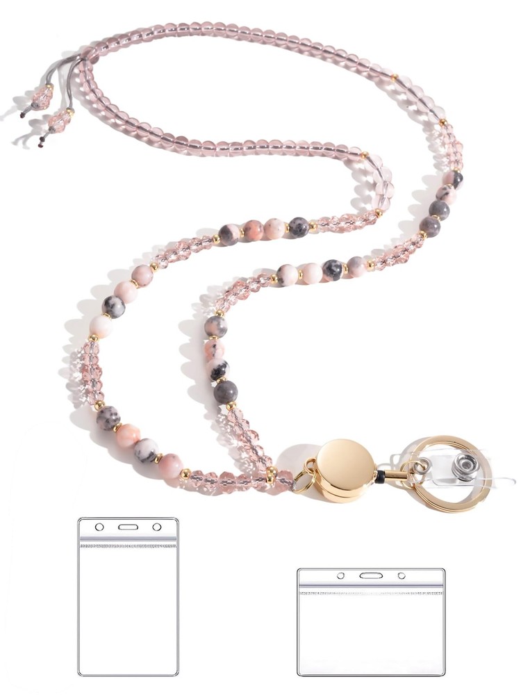 BettDecor Lanyards for ID Badges and Keys,Natural Standard, Pink Zebra Stone