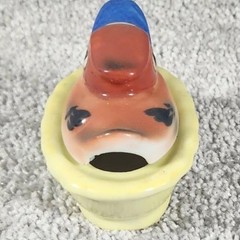 Vintage Duck in Wash Tub Trinket Box Yellow Japan Ceramic Miniature