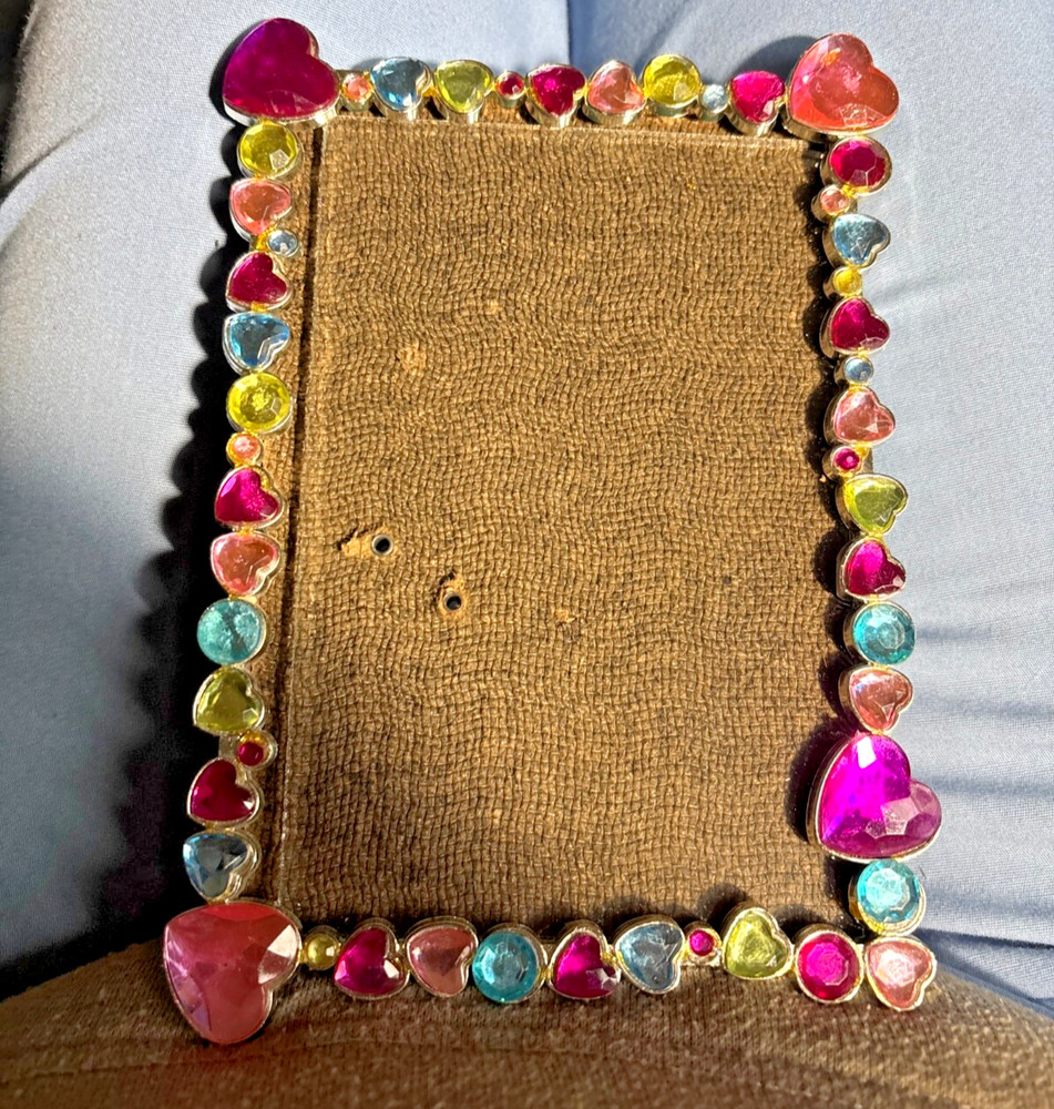 Rectangular Picture Frame with Multicolored Glass Gems Border 4.5 x 6.5″