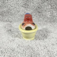 Vintage Duck in Wash Tub Trinket Box Yellow Japan Ceramic Miniature