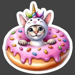 Cat Sticker Vinyl Decal Cute Kitten Donut Unicorn Kawaii Pastel Art