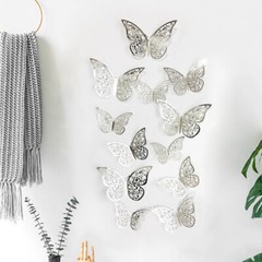 12 pcs 3d cute silver butterfly wall decor, party, wedding, diy