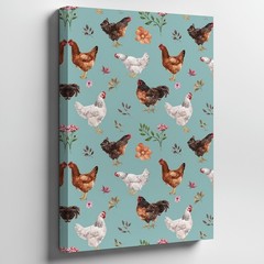 Whimsical Pattern Featuring Various Breeds Of Chickens, Including Brown Wall Art