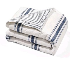 Lush Decor Farmhouse Striped Reversible Cotton Quilted Throw 50″x60″ Navy Stripe