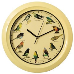 12in Singing Bird Wall Clock Nature Sounds Chime Non Ticking Yellow