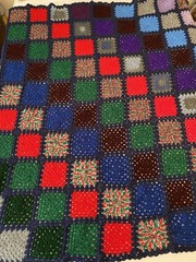 Granny Square Colorful Handmade Crocheted Afghan Blanket Quilt Boho 70 X 67