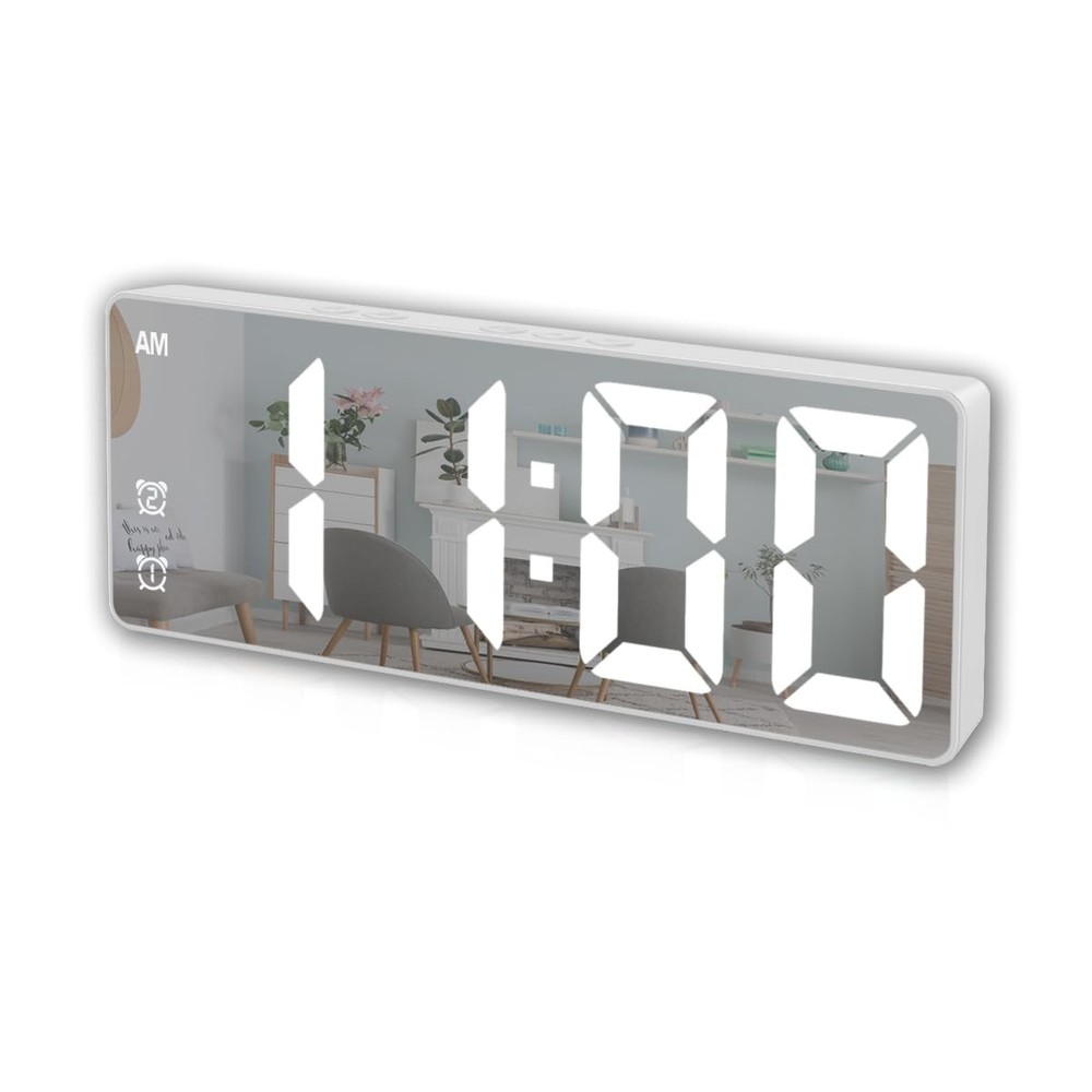 Small Digital Alarm Clock, Mirror Surface LED Electronic Clocks with Large Di…