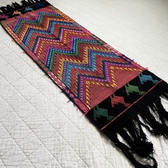 Vintage Handwoven Ethnic Textile Runner Boho Folk Art 16”x 46” Fringed