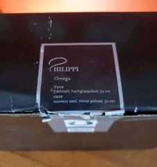 PHILIPPI Omega Design Stainless Steel Mirror Polished Vase 12×10″ New Old Stock