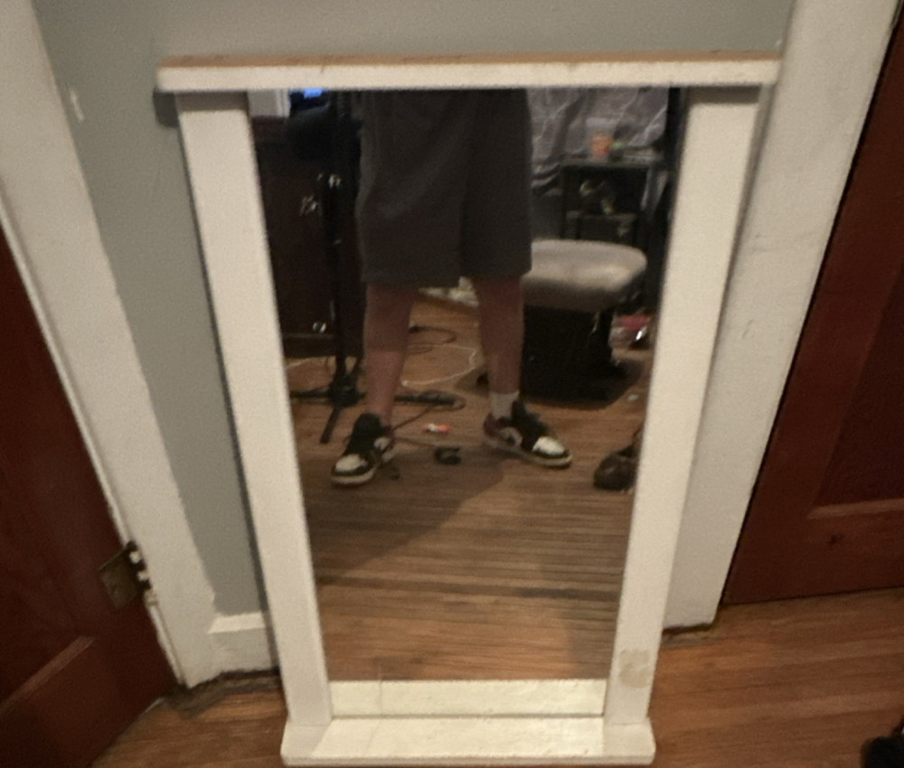 White Framed Rectangular Accent Mirror 31x21x35in Vertical Free Standing