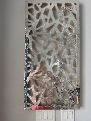 Modern Silver Abstract Mosaic Framed Accent Mirror Rectangular Vertical