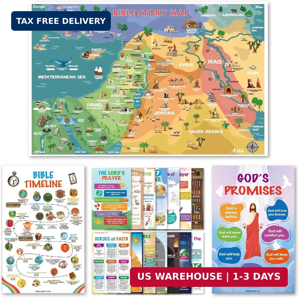 EDUMAETRIX Bible Educational Wall Posters Set, 16 Religious Posters 11×17 inches