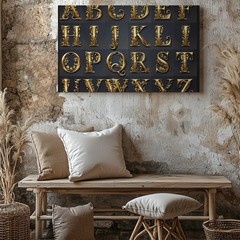 Wall Art Stunning Decorative Alphabet Set Features Ornate Golden Letters From A
