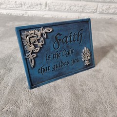 Blue Religious Faith Plaque, Christian Resin Desktop Decor Spiritual Home Gift