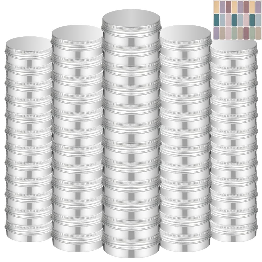 LIYAR 4 oz Tins with Lids, 24 Pack 4oz Wide Mouth 24 Pack, silver
