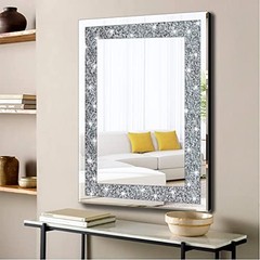 Crystal Crush Diamond Rectangle Silver Mirror for Wall Decoration 32″L x 24″W