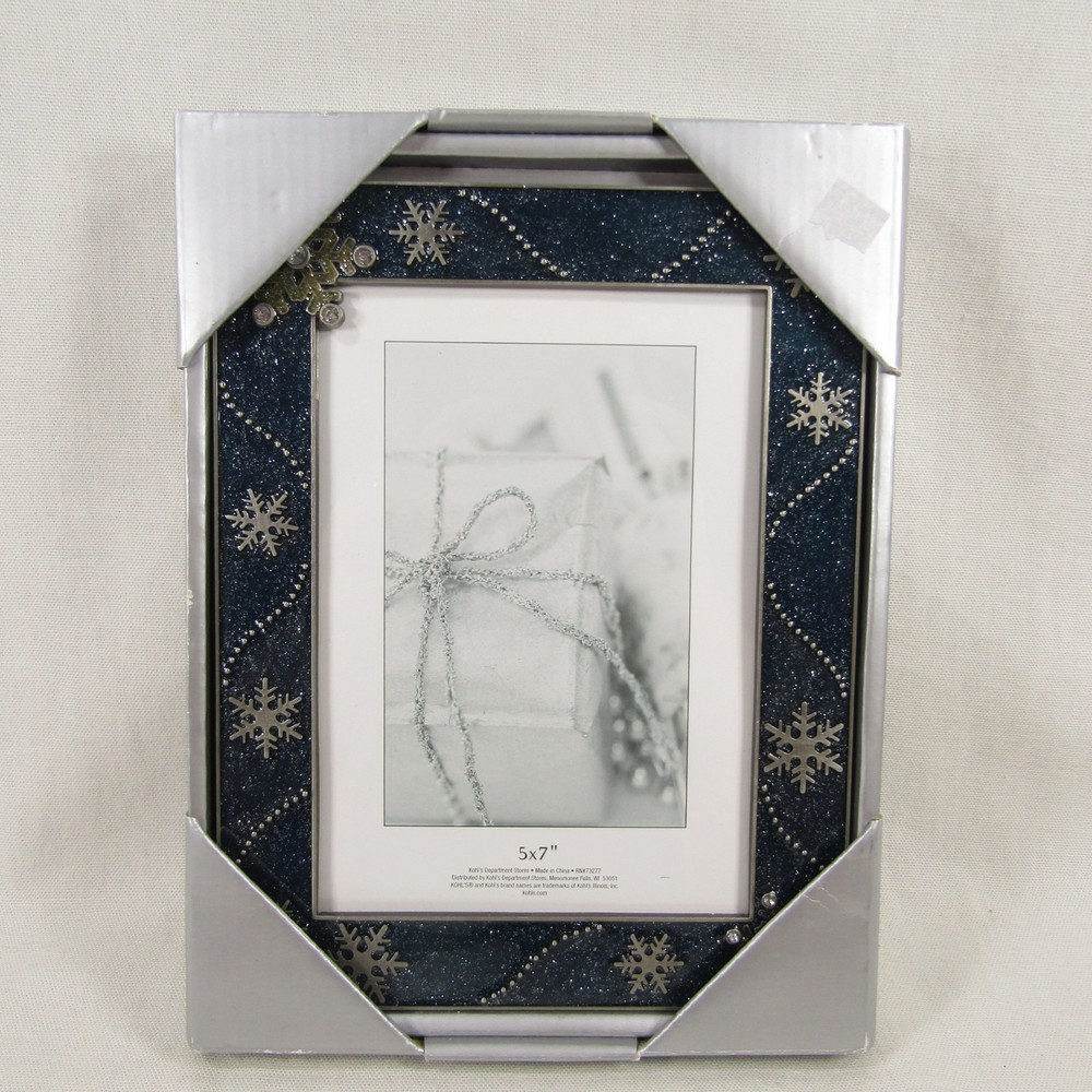 Winter Picture Frame Blue Enamel with Silver Snowflake Metal 5×7 in Photo NEW