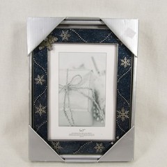 Winter Picture Frame Blue Enamel with Silver Snowflake Metal 5×7 in Photo NEW
